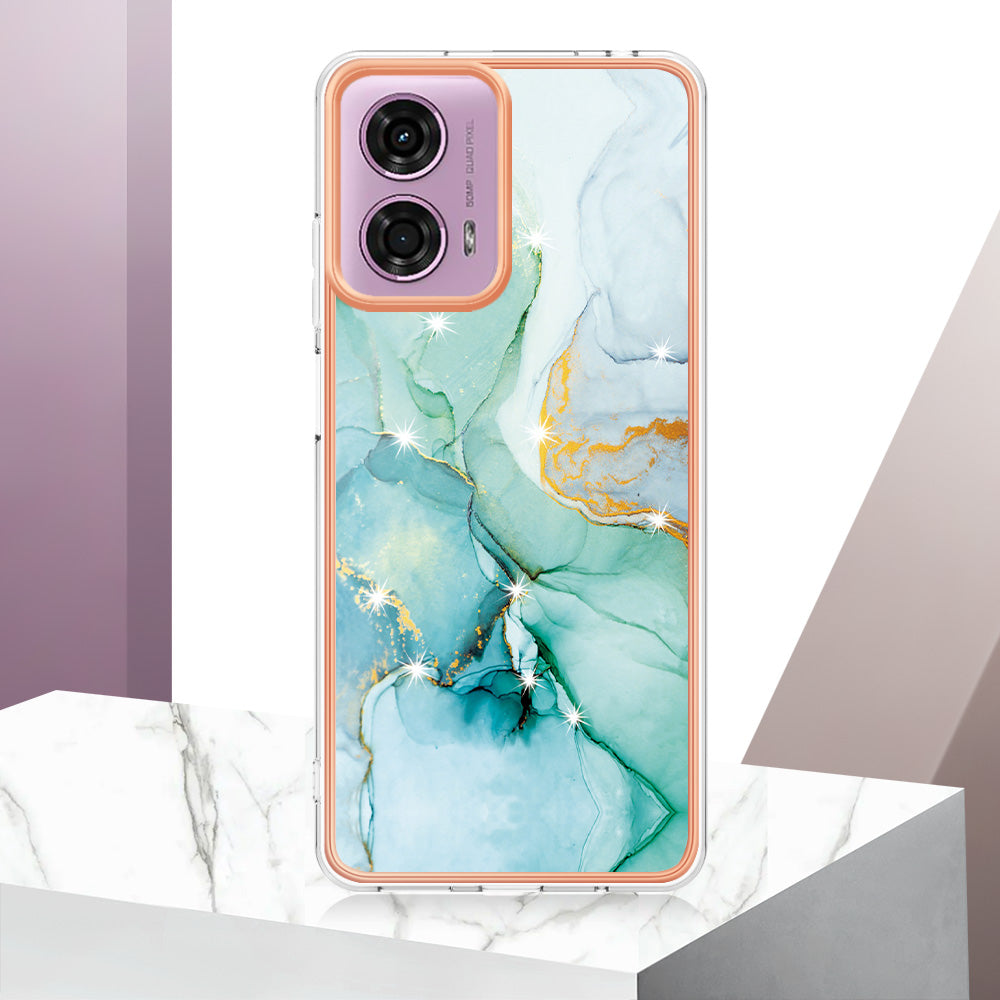 YB IMD Series-2 For Motorola Moto G04 4G / Moto G24 4G Case Marble Pattern IMD TPU Phone Case - Green 003