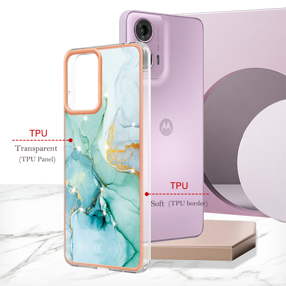 YB IMD Series-2 For Motorola Moto G04 4G / Moto G24 4G Case Marble Pattern IMD TPU Phone Case - Green 003