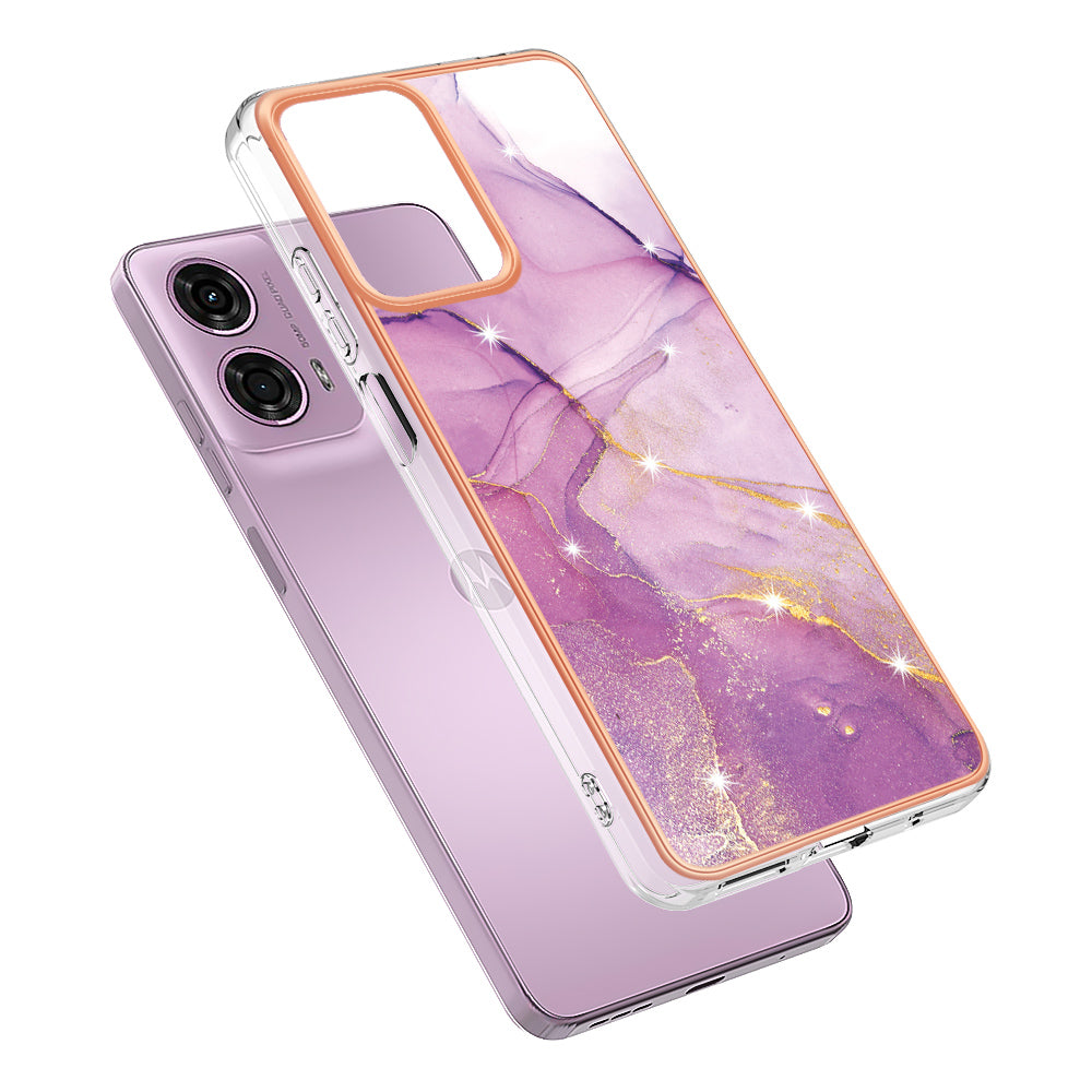 YB IMD Series-2 For Motorola Moto G04 4G / Moto G24 4G Case Marble Pattern IMD TPU Phone Case - Purple 001