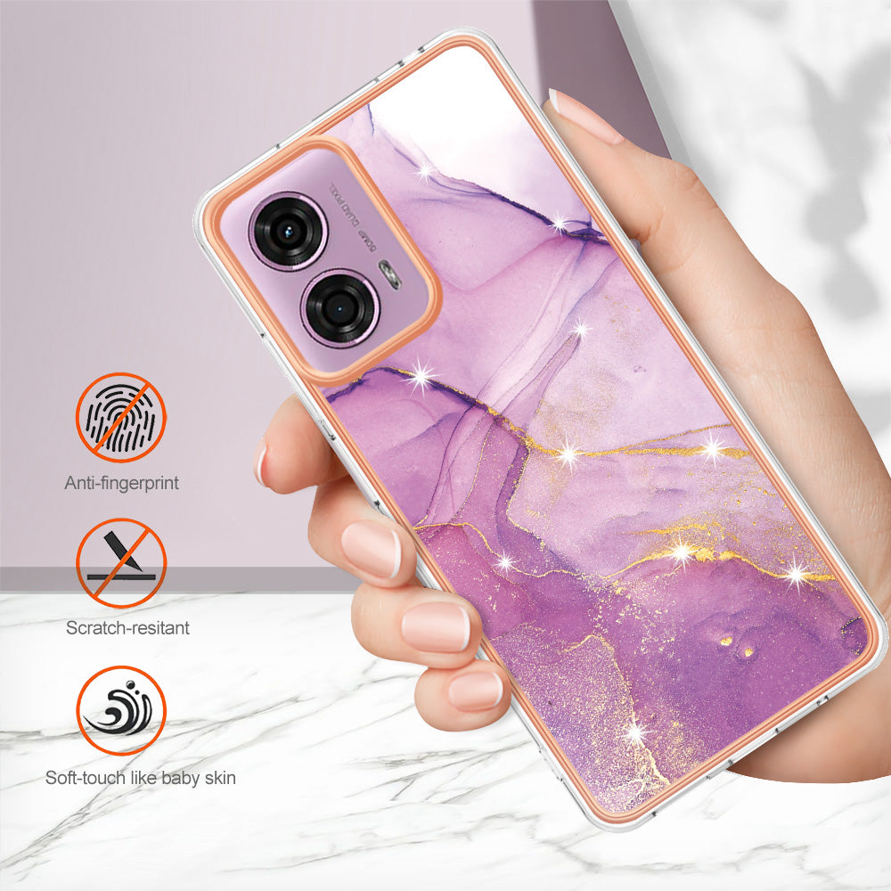 YB IMD Series-2 For Motorola Moto G04 4G / Moto G24 4G Case Marble Pattern IMD TPU Phone Case - Purple 001