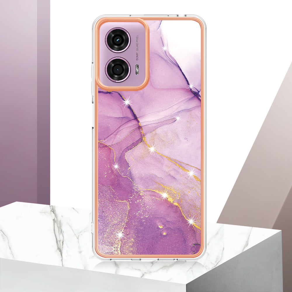 YB IMD Series-2 For Motorola Moto G04 4G / Moto G24 4G Case Marble Pattern IMD TPU Phone Case - Purple 001
