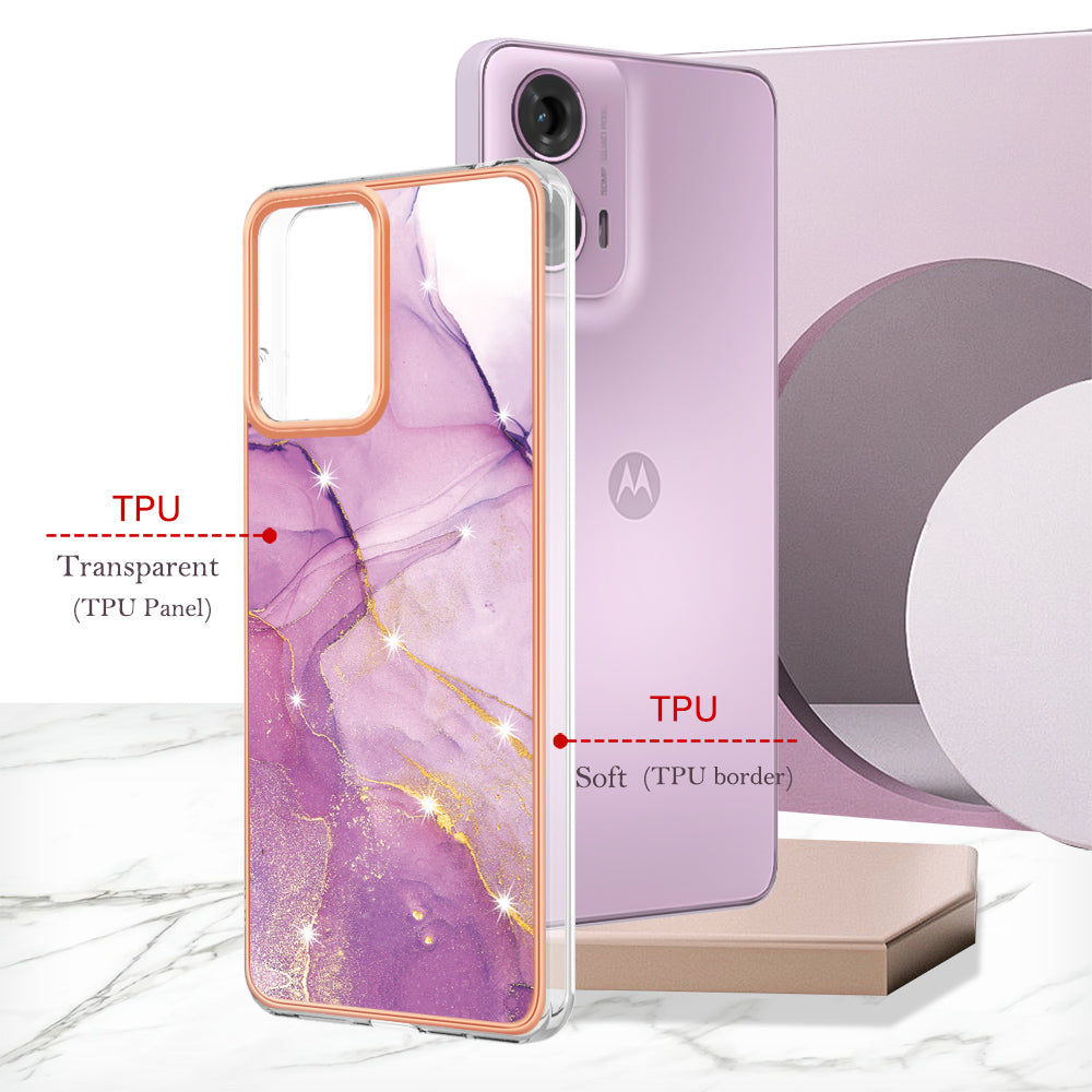 YB IMD Series-2 For Motorola Moto G04 4G / Moto G24 4G Case Marble Pattern IMD TPU Phone Case - Purple 001