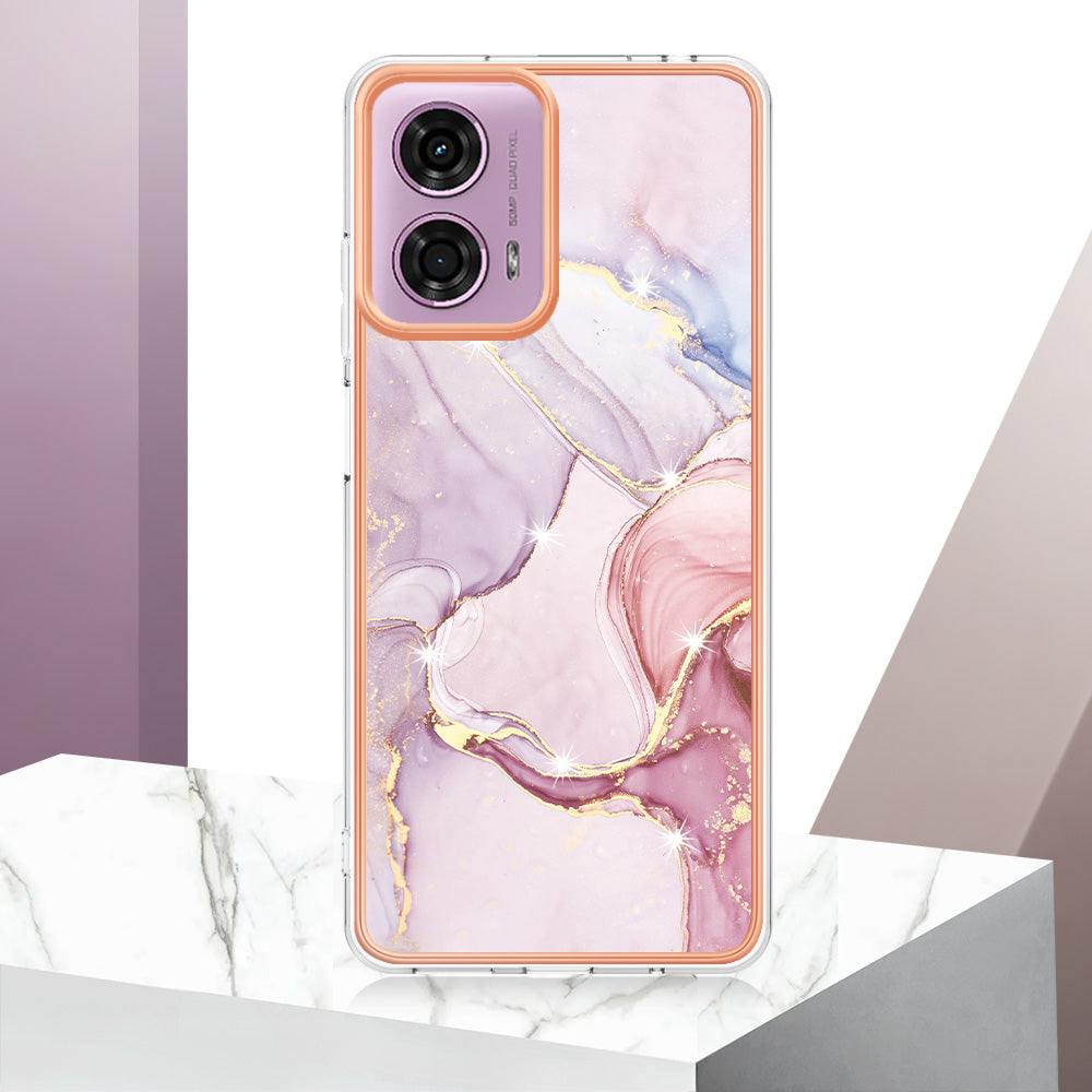YB IMD Series-2 For Motorola Moto G04 4G / Moto G24 4G Case Marble Pattern IMD TPU Phone Case - Rose Gold 005