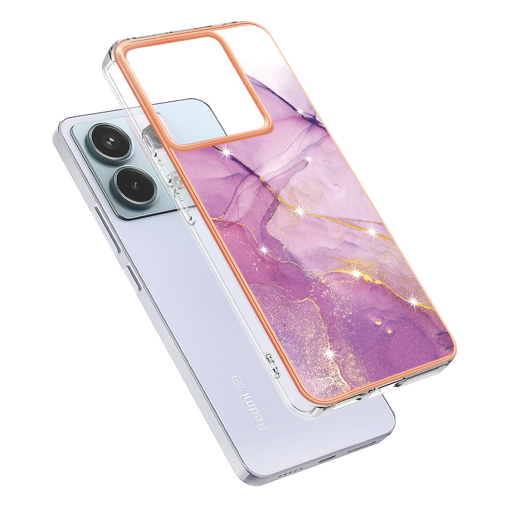 YB IMD Series-2 For Xiaomi Redmi Note 13 Pro 5G / Poco X6 5G Case Marble Pattern Electroplating TPU Cover - Purple 001