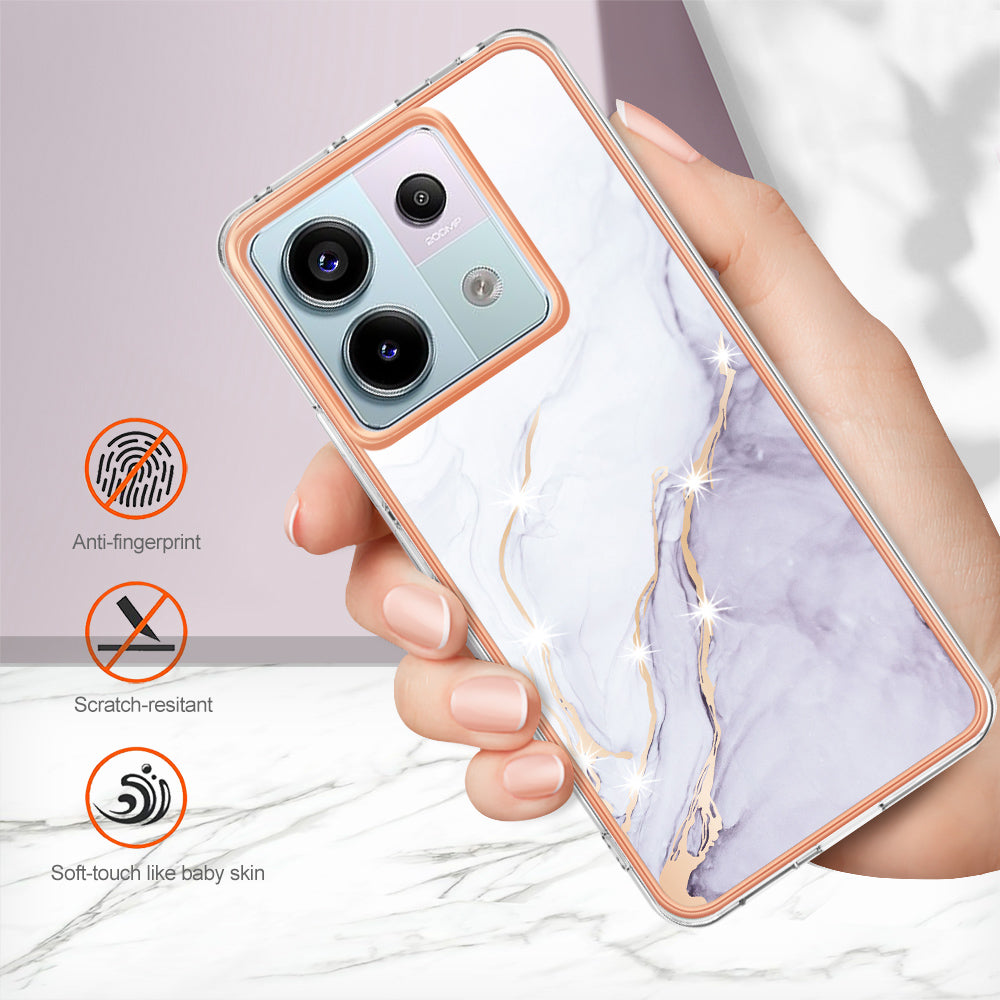 YB IMD Series-2 For Xiaomi Redmi Note 13 Pro 5G / Poco X6 5G Case Marble Pattern Electroplating TPU Cover - White 006