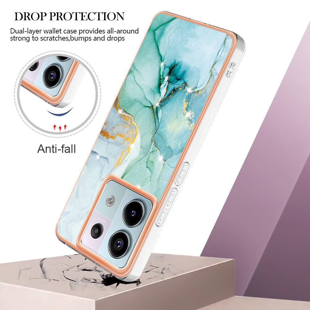 YB IMD Series-2 For Xiaomi Redmi Note 13 Pro 5G / Poco X6 5G Case Marble Pattern Electroplating TPU Cover - Green 003