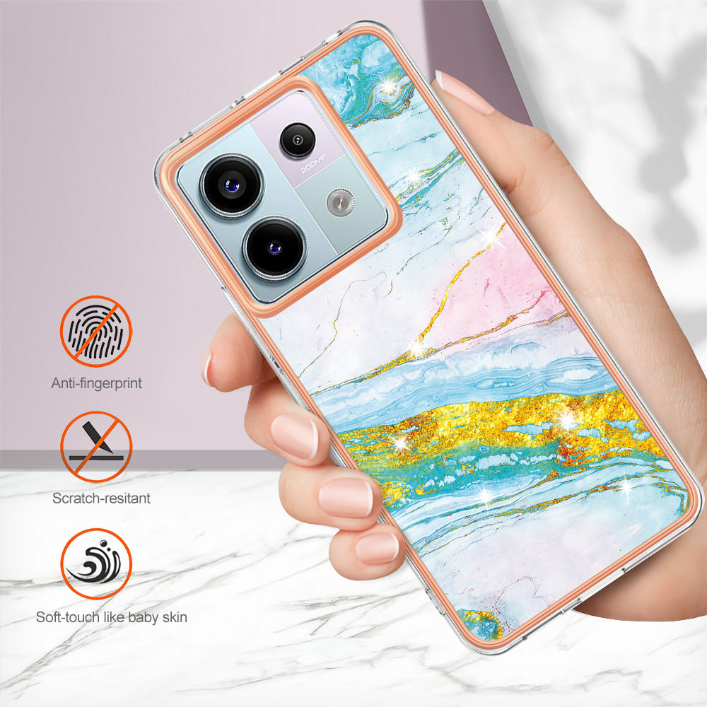 YB IMD Series-2 For Xiaomi Redmi Note 13 Pro 5G / Poco X6 5G Case Marble Pattern Electroplating TPU Cover - Green 004