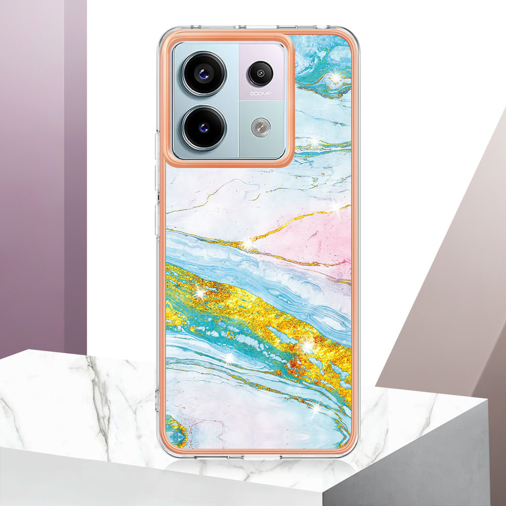 YB IMD Series-2 For Xiaomi Redmi Note 13 Pro 5G / Poco X6 5G Case Marble Pattern Electroplating TPU Cover - Green 004
