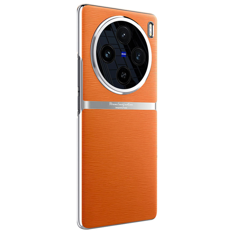 For vivo X100 5G Shockproof Case Acrylic + PC + PU Leather Phone Cover - Orange