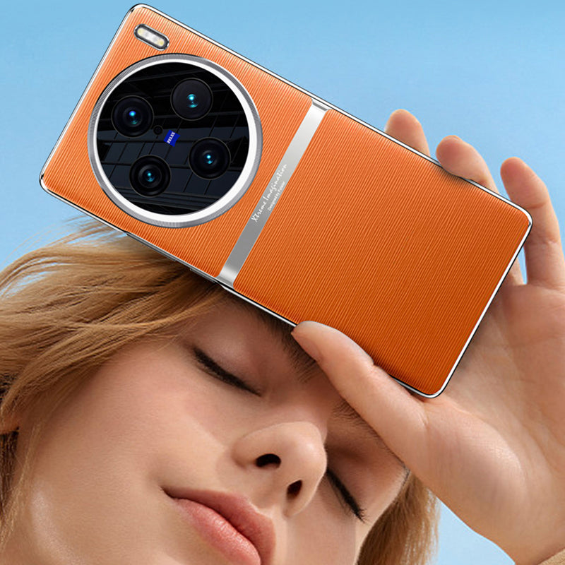 For vivo X100 5G Shockproof Case Acrylic + PC + PU Leather Phone Cover - Orange