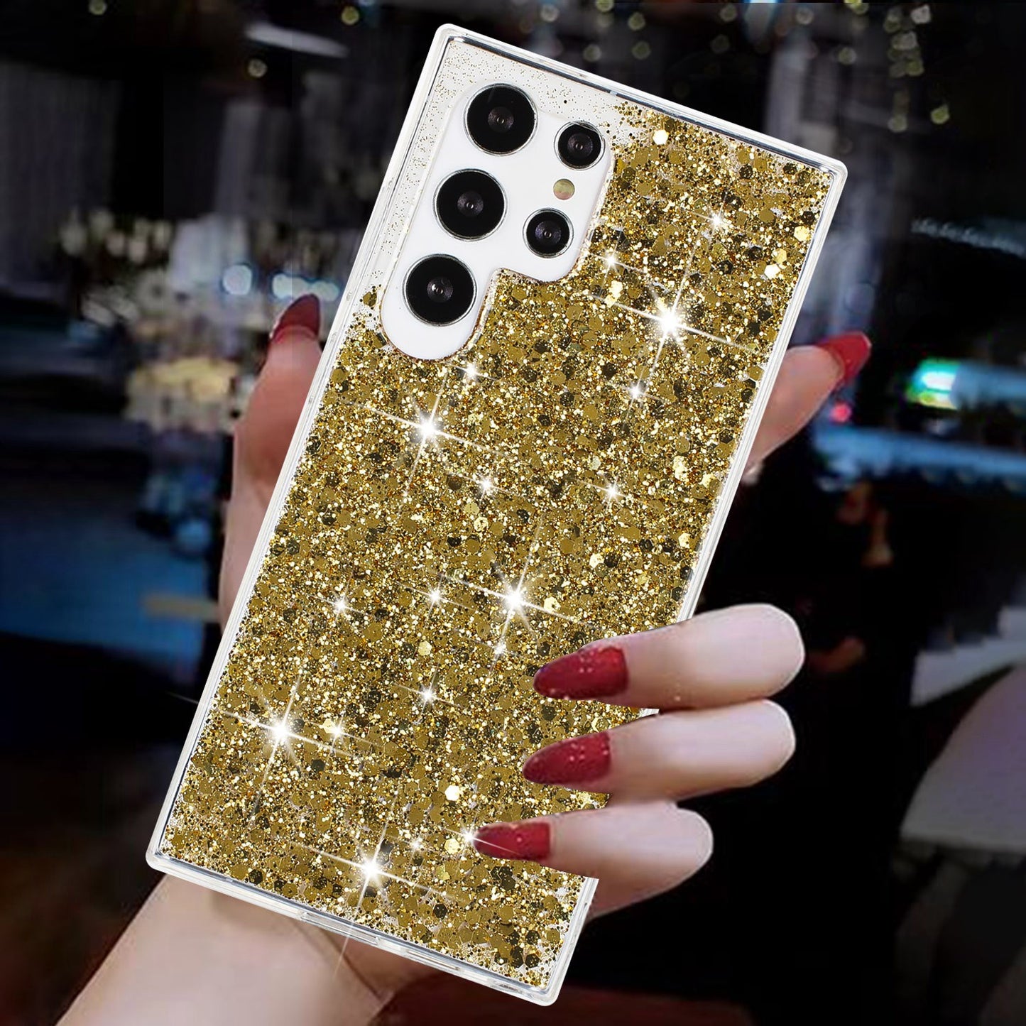 For Samsung Galaxy S24 Ultra Shockproof Cover Sparkle Epoxy TPU Phone Case - Gold