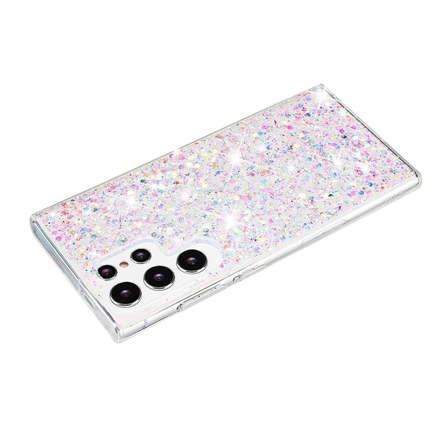 For Samsung Galaxy S23 Ultra Phone Case Anti-scratch Epoxy Glittery TPU Back Cover - White