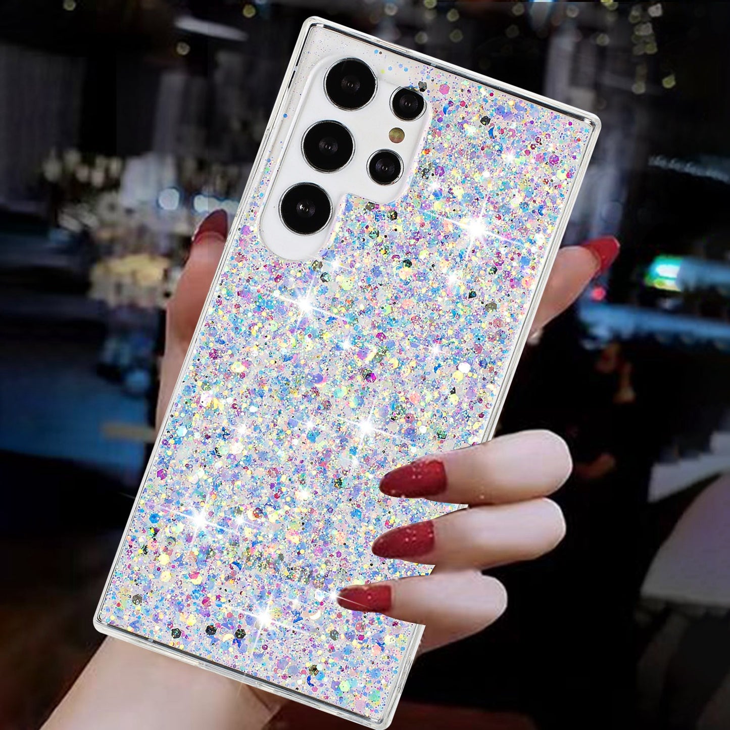 For Samsung Galaxy S23 Ultra Phone Case Anti-scratch Epoxy Glittery TPU Back Cover - White
