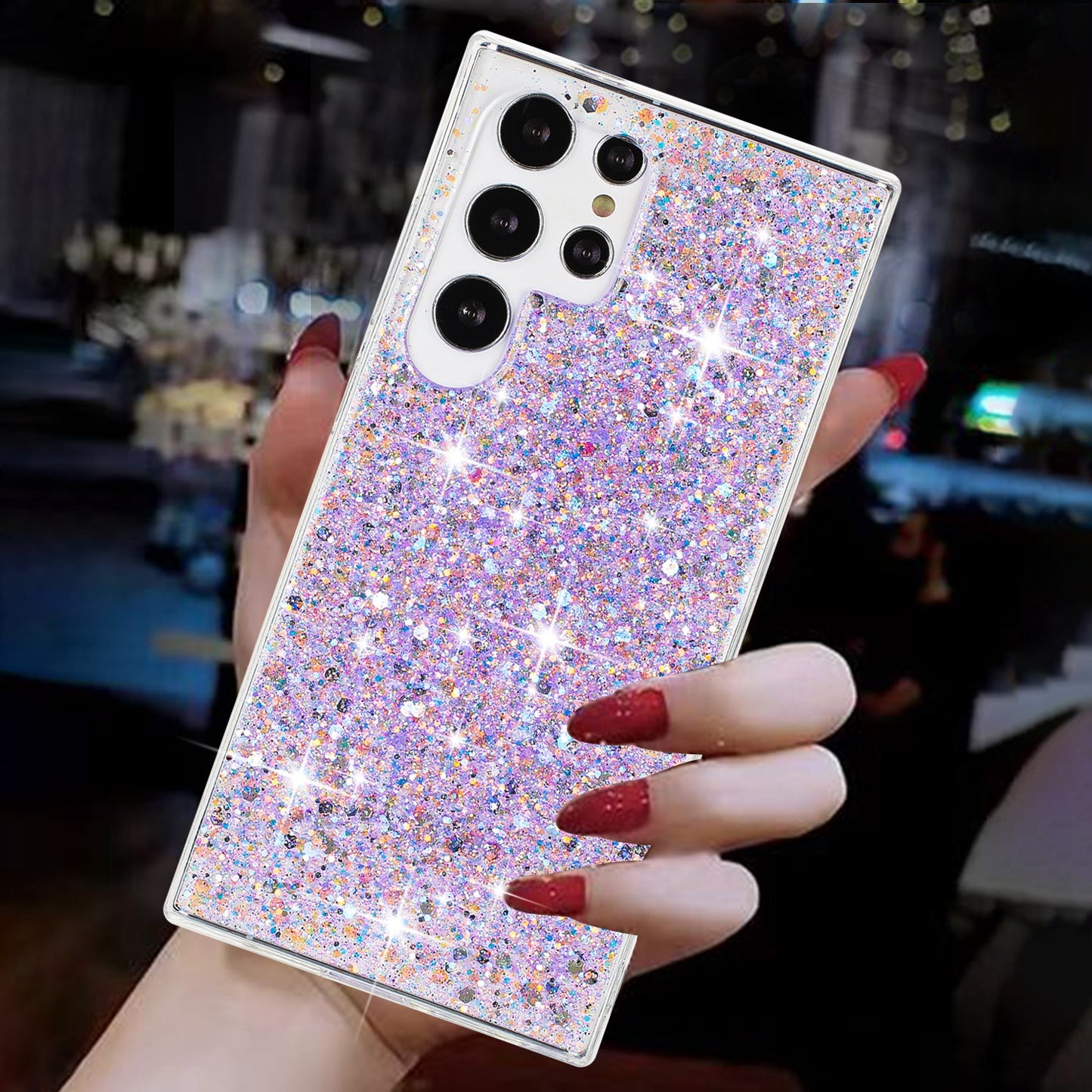 For Samsung Galaxy S23 Ultra Phone Case Anti-scratch Epoxy Glittery TPU Back Cover - Purple