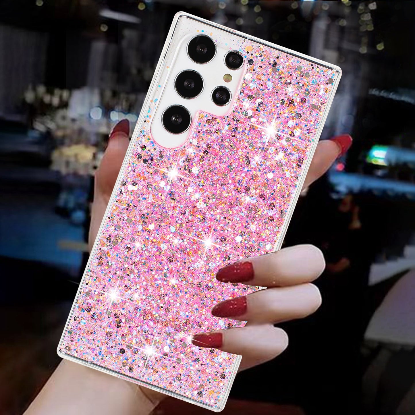 For Samsung Galaxy S23 Ultra Phone Case Anti-scratch Epoxy Glittery TPU Back Cover - Pink