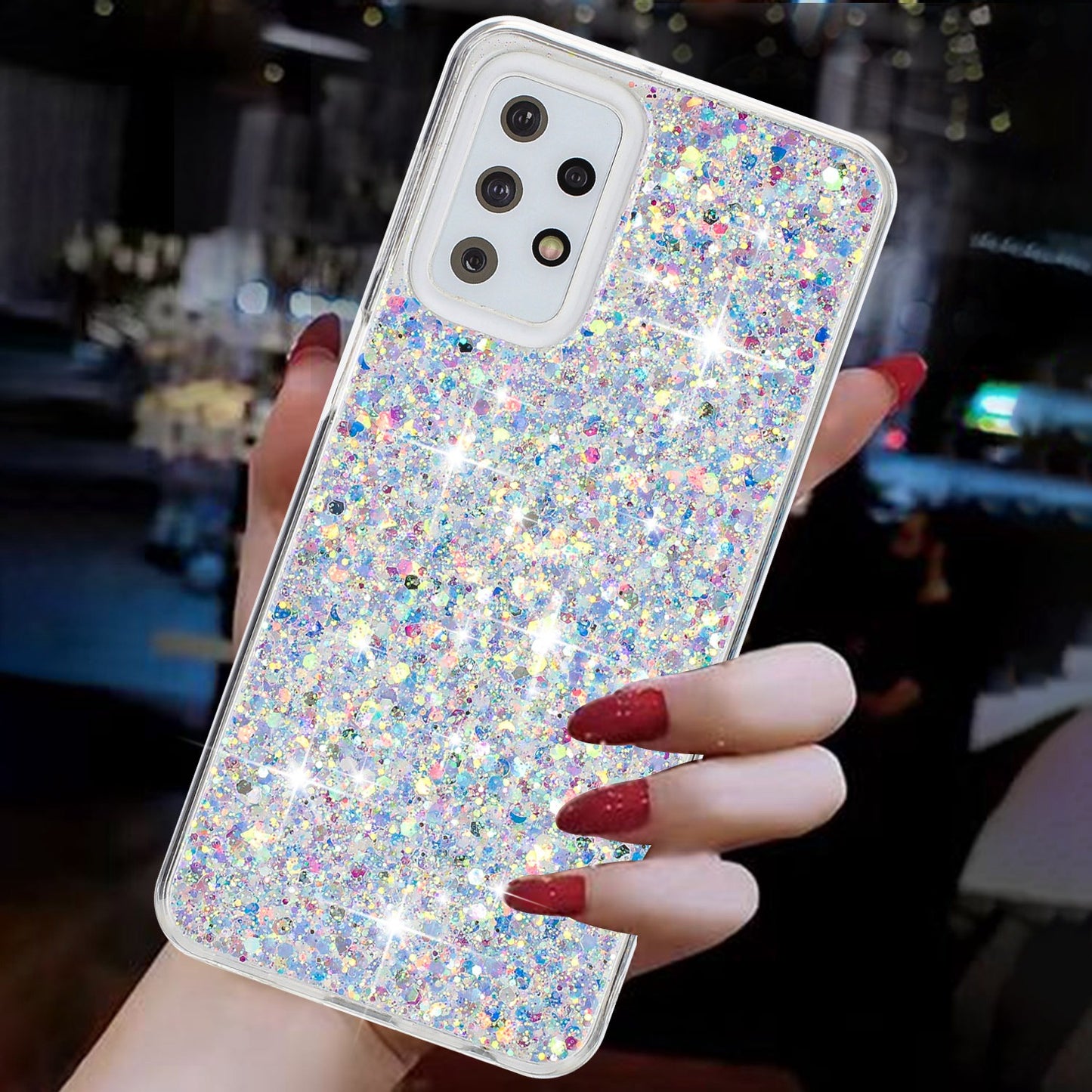 For Samsung Galaxy A23 4G / A23 5G (Global Version) Slim-Fit Glittery Powder Decor Phone Cover Epoxy TPU Phone Case - White