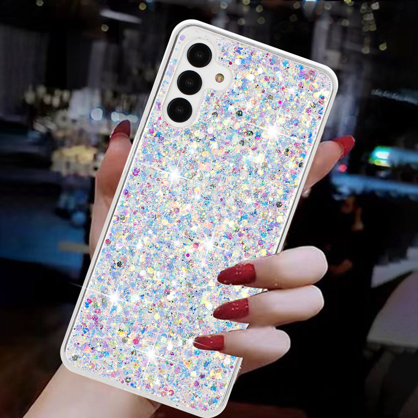 For Samsung Galaxy A34 5G Case Epoxy Glittery TPU Drop-proof Cell Phone Cover - White