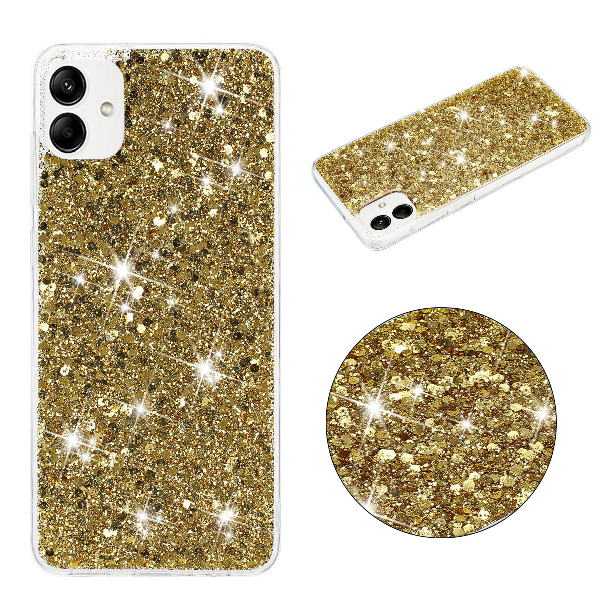 Phone Protector for Samsung Galaxy A05 4G Case Epoxy Glittery Powder TPU Phone Cover - Gold