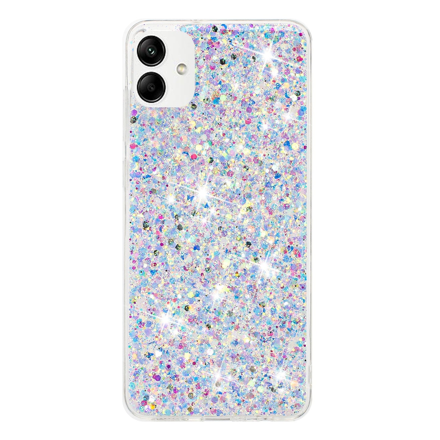 Phone Protector for Samsung Galaxy A05 4G Case Epoxy Glittery Powder TPU Phone Cover - White