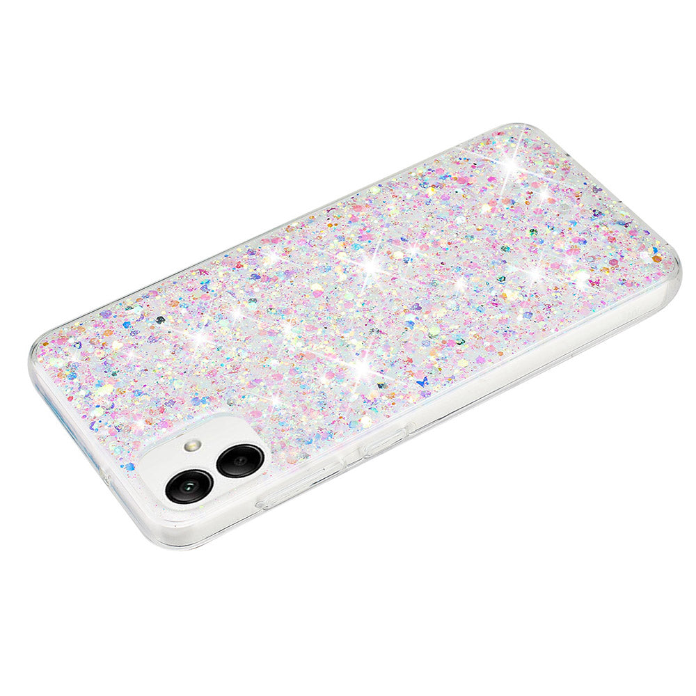 Phone Protector for Samsung Galaxy A05 4G Case Epoxy Glittery Powder TPU Phone Cover - White