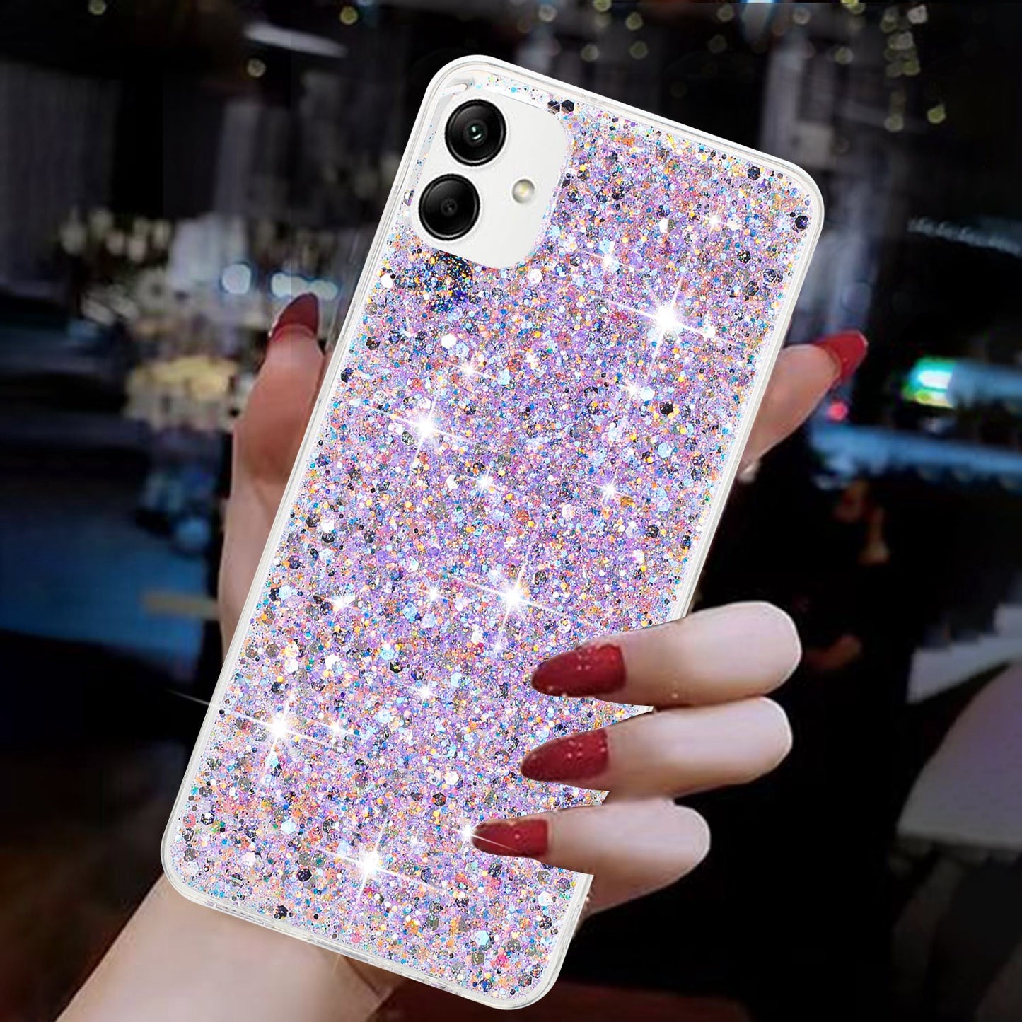 Phone Protector for Samsung Galaxy A05 4G Case Epoxy Glittery Powder TPU Phone Cover - Purple
