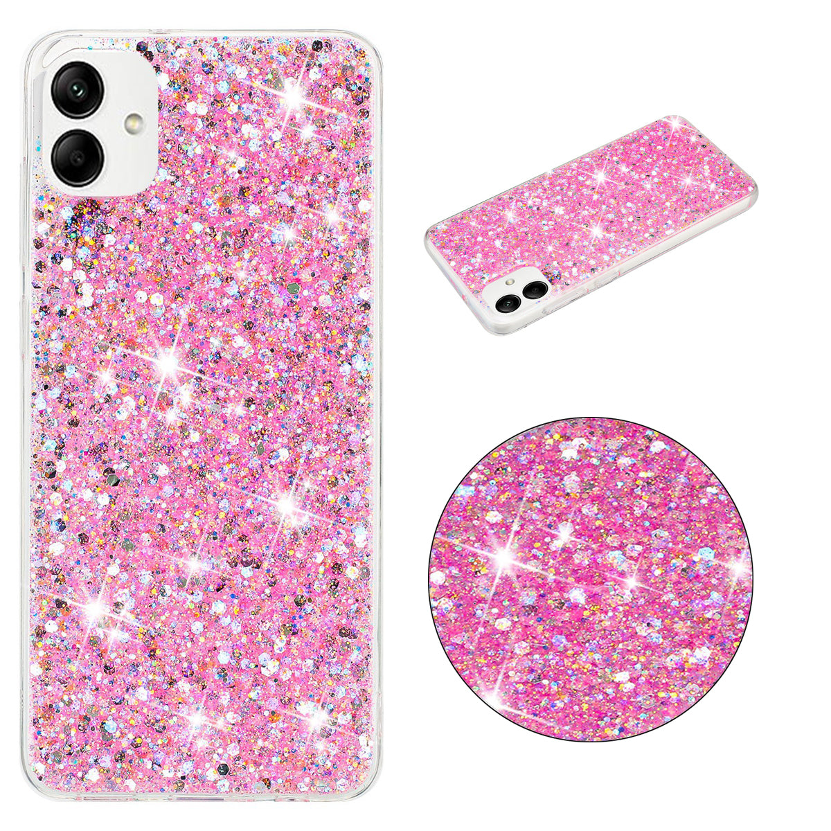 Phone Protector for Samsung Galaxy A05 4G Case Epoxy Glittery Powder TPU Phone Cover - Pink