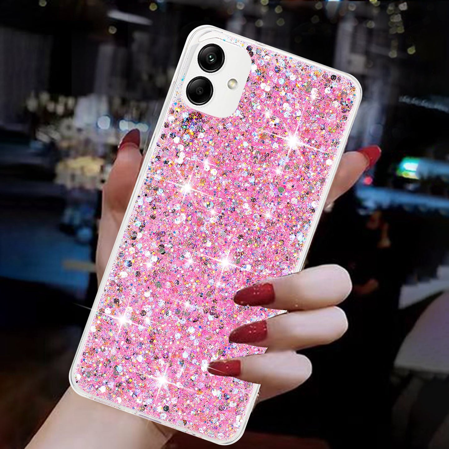 Phone Protector for Samsung Galaxy A05 4G Case Epoxy Glittery Powder TPU Phone Cover - Pink