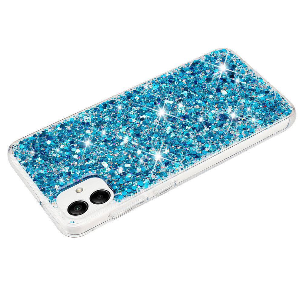 Phone Protector for Samsung Galaxy A05 4G Case Epoxy Glittery Powder TPU Phone Cover - Blue