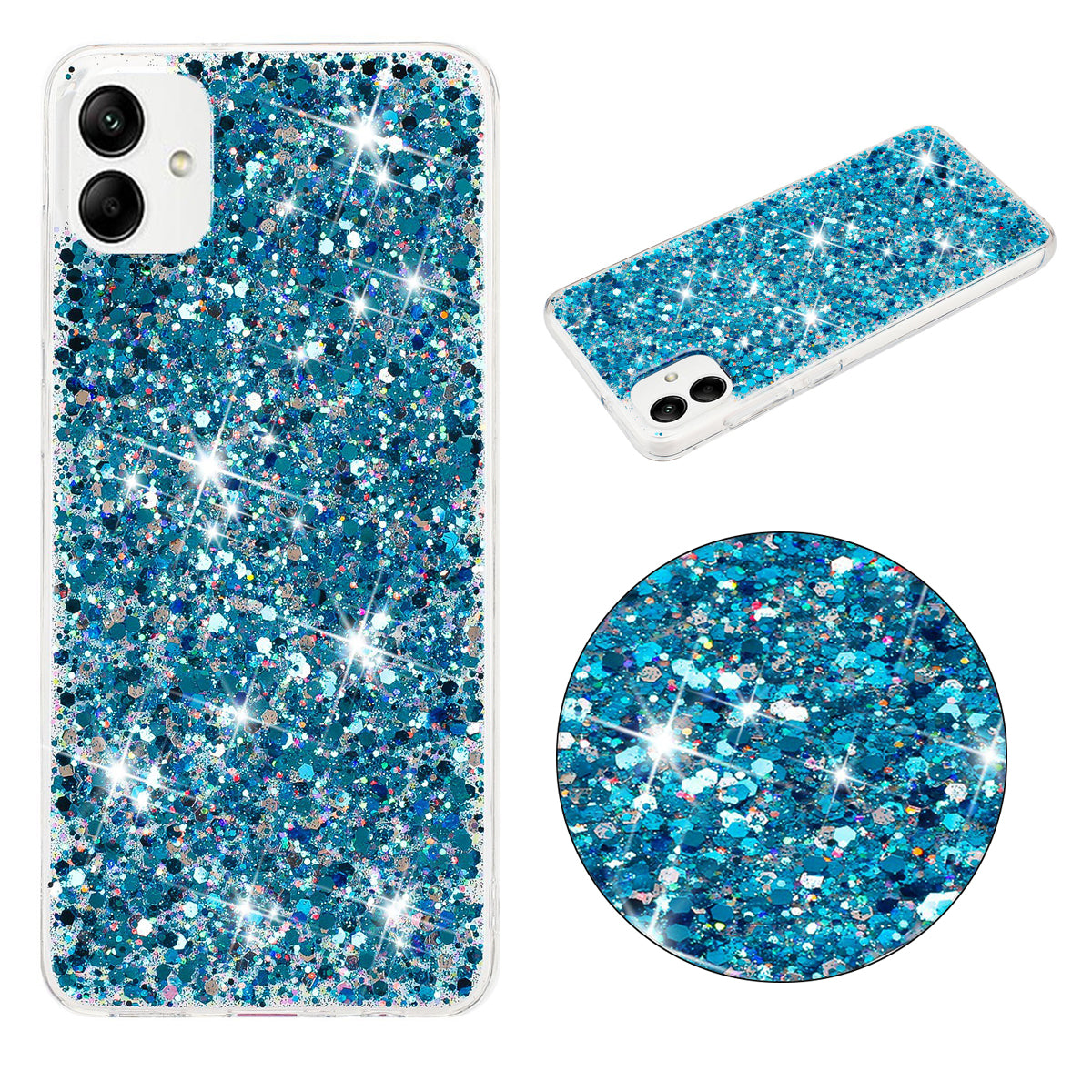 Phone Protector for Samsung Galaxy A05 4G Case Epoxy Glittery Powder TPU Phone Cover - Blue