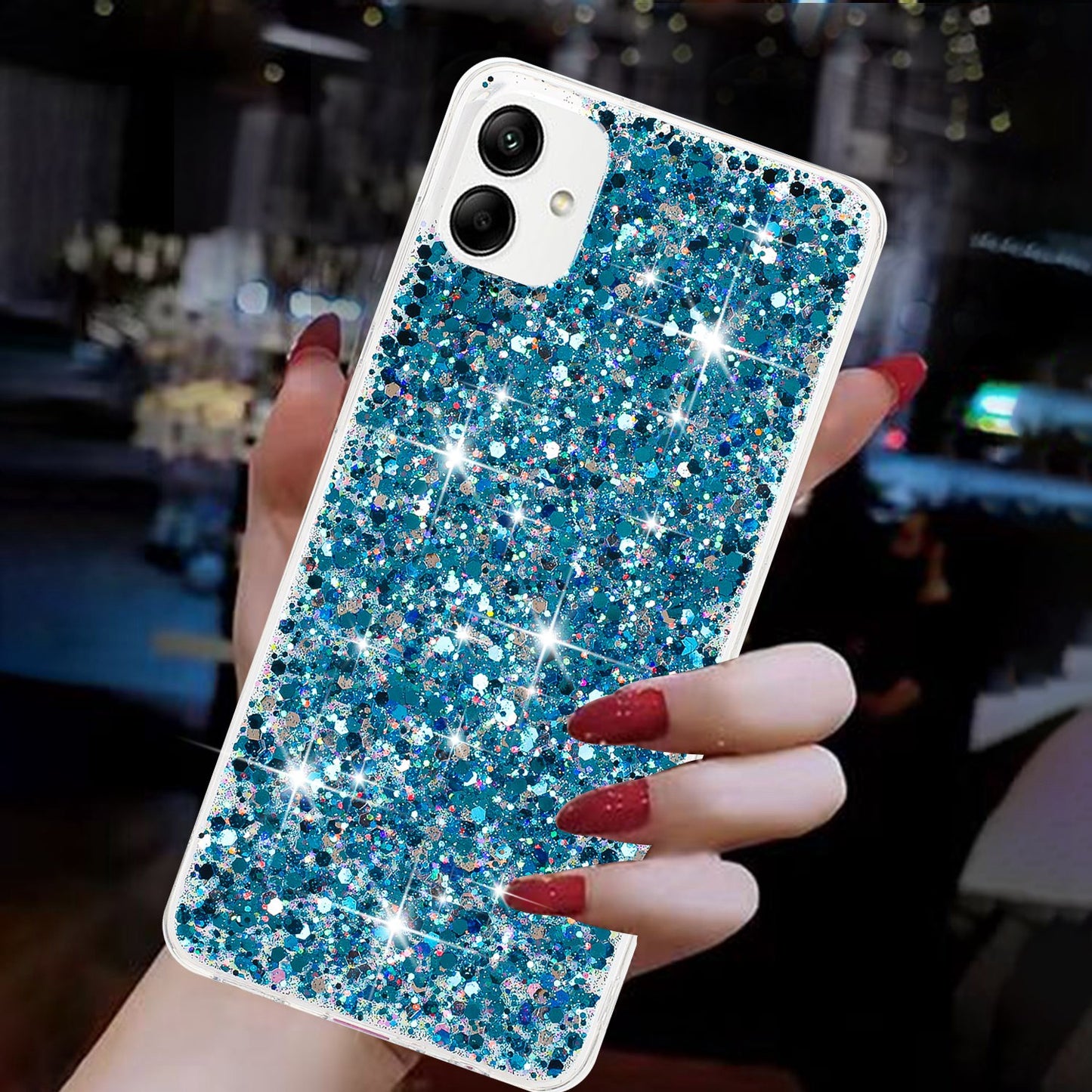Phone Protector for Samsung Galaxy A05 4G Case Epoxy Glittery Powder TPU Phone Cover - Blue