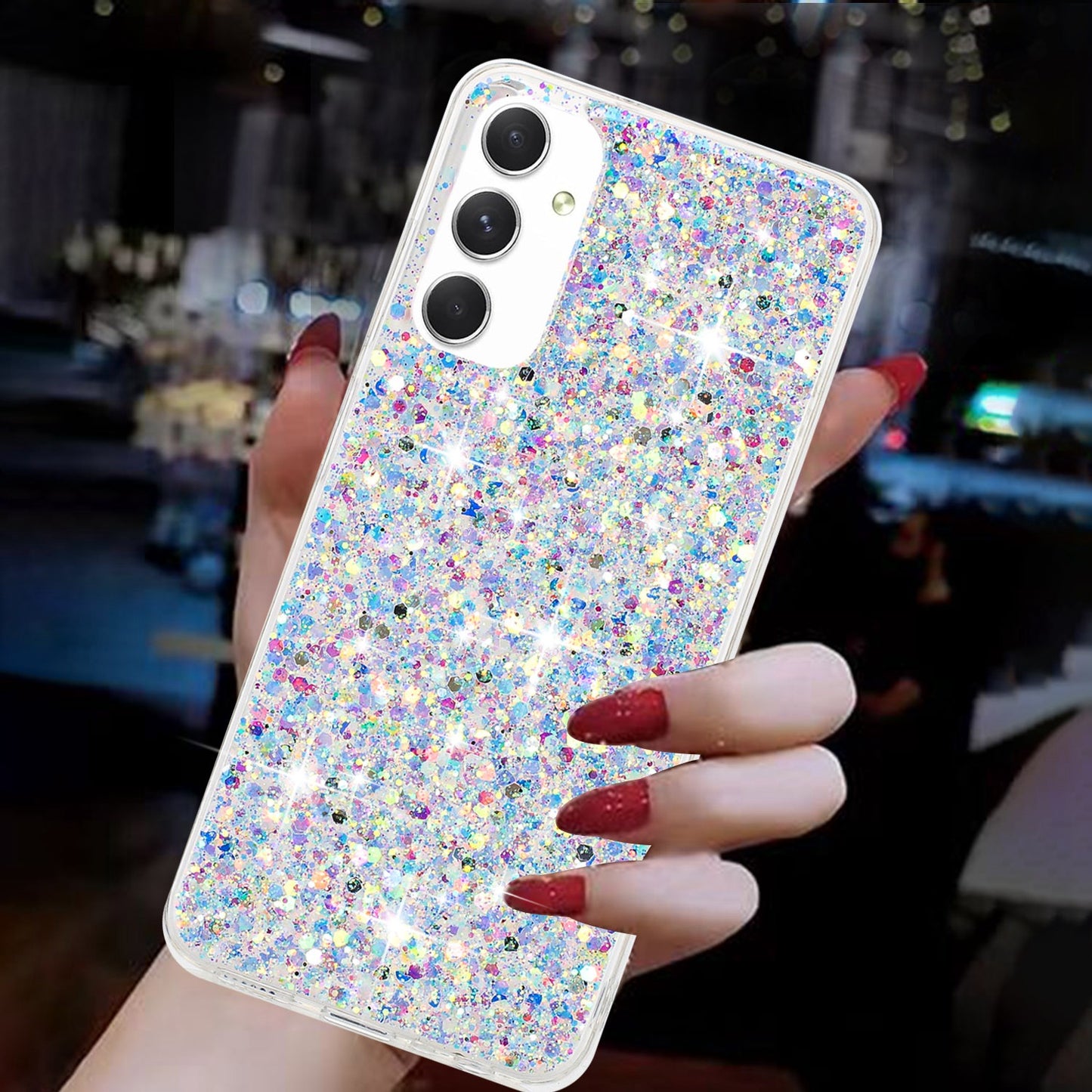For Samsung Galaxy A05s 4G Case TPU Phone Shell Epoxy Glittery Powder Phone Cover - White