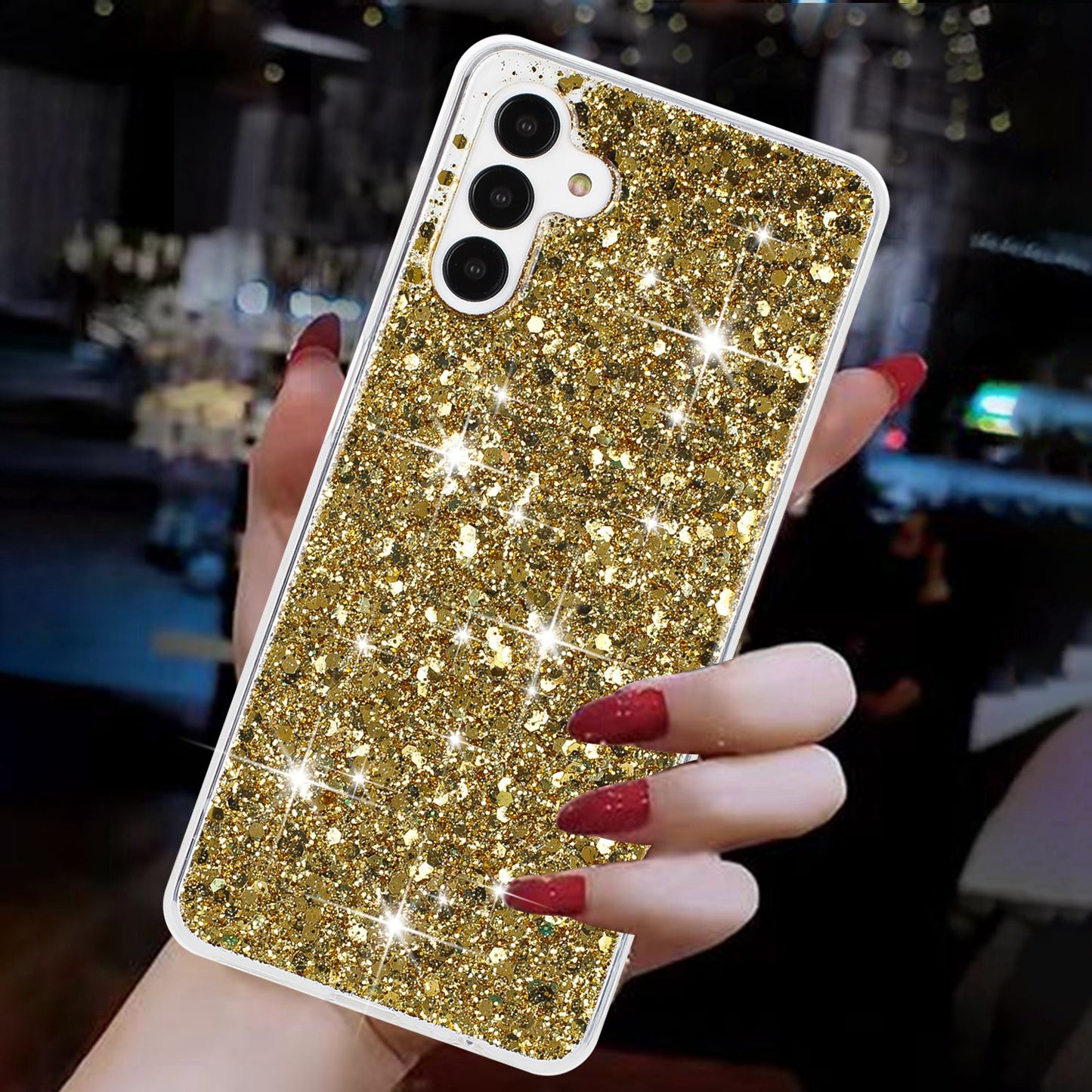 For Samsung Galaxy A14 4G / 5G Drop Protection TPU Phone Case Epoxy Glittery Phone Cover - Gold