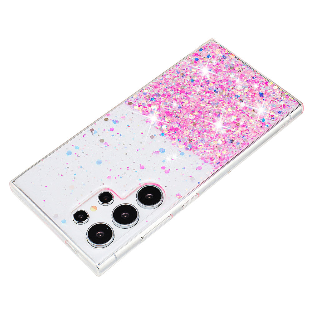 For Samsung Galaxy S24 Ultra Case Epoxy Sparkle Sequins Luminous TPU Phone Cover - Pink