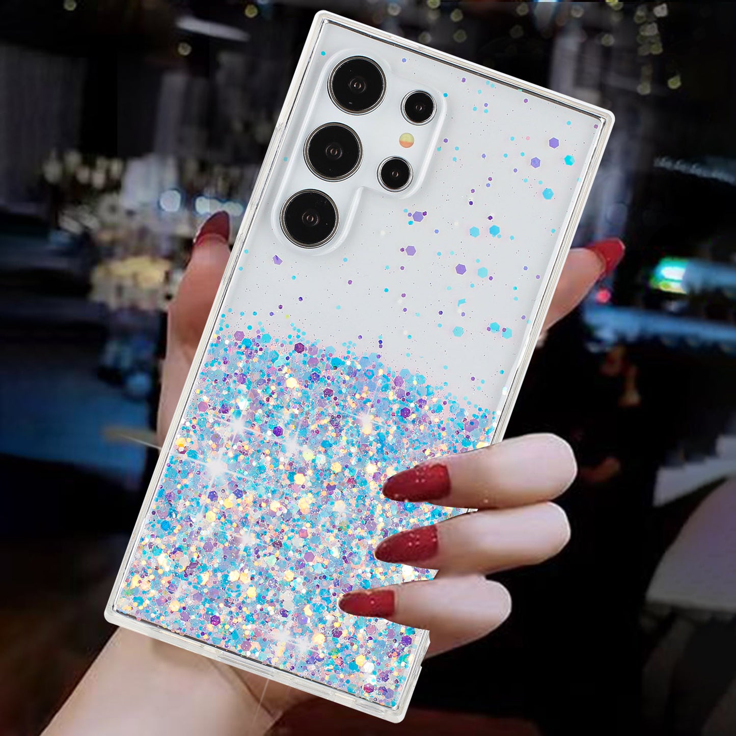 For Samsung Galaxy S24 Ultra Case Epoxy Sparkle Sequins Luminous TPU Phone Cover - White