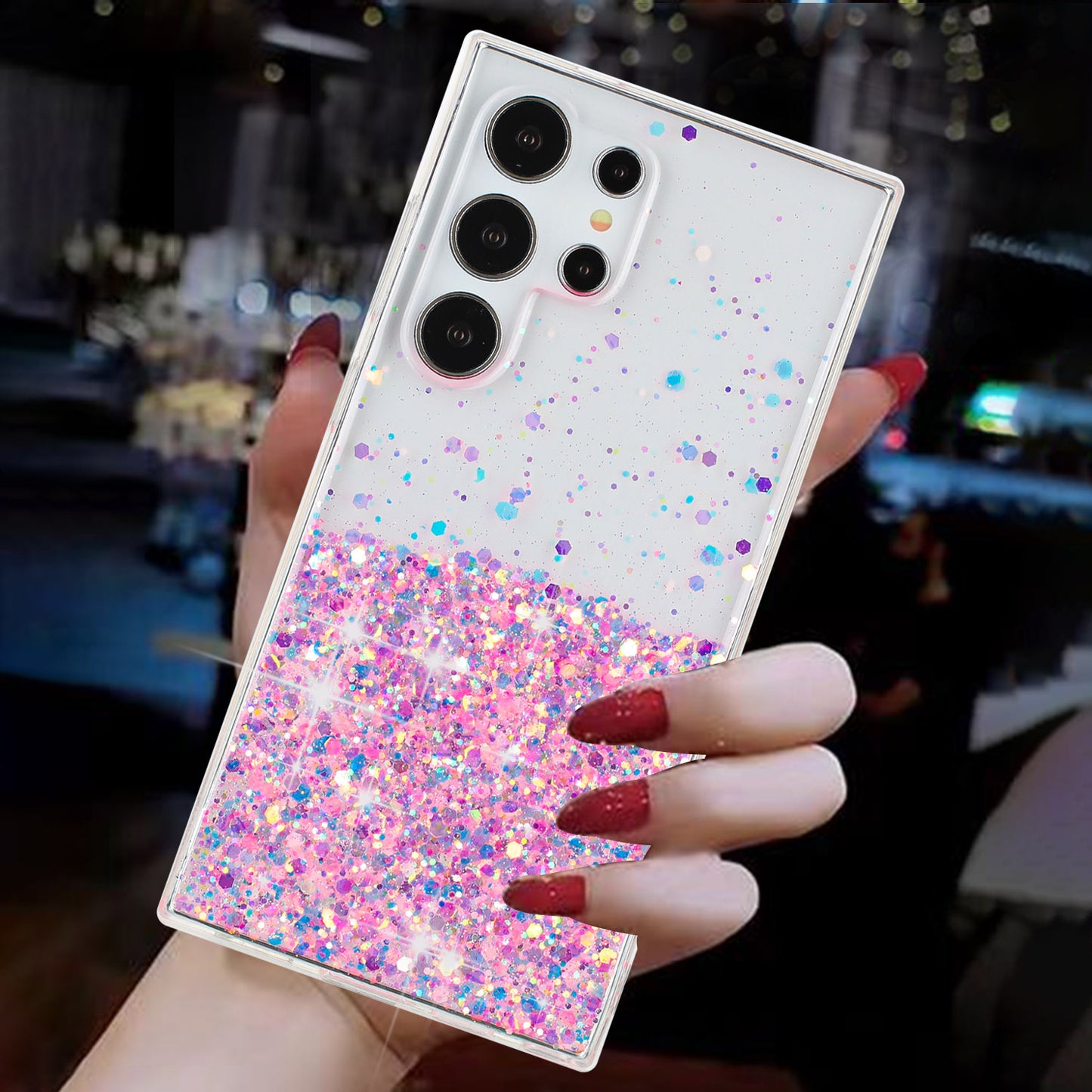 For Samsung Galaxy S23 Ultra Case Epoxy Glitter Sparkle Luminous TPU Phone Cover - Pink