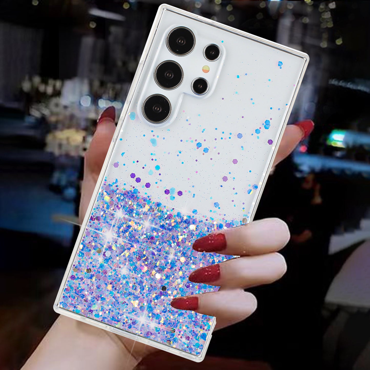 For Samsung Galaxy S23 Ultra Case Epoxy Glitter Sparkle Luminous TPU Phone Cover - Purple