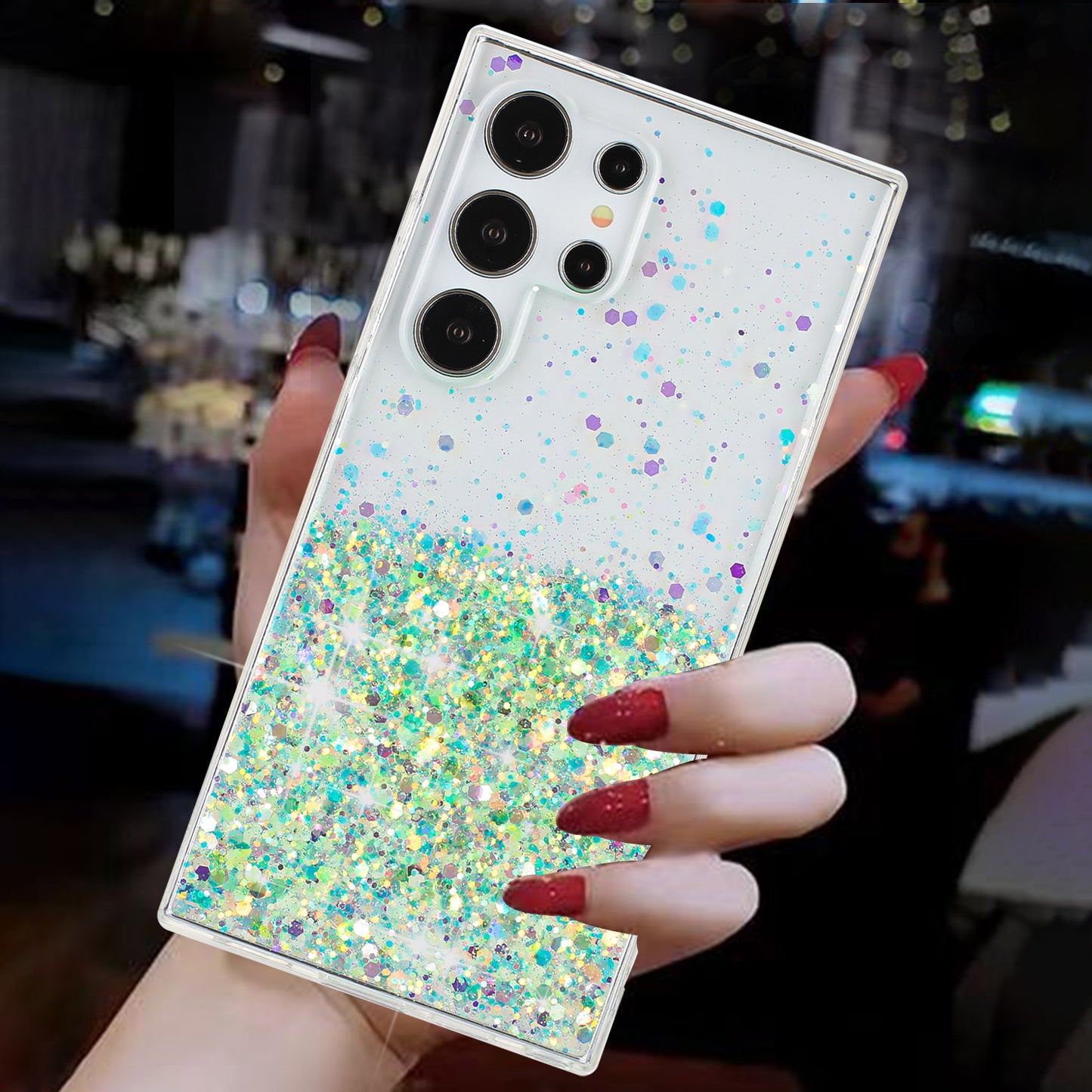 For Samsung Galaxy S23 Ultra Case Epoxy Glitter Sparkle Luminous TPU Phone Cover - Green