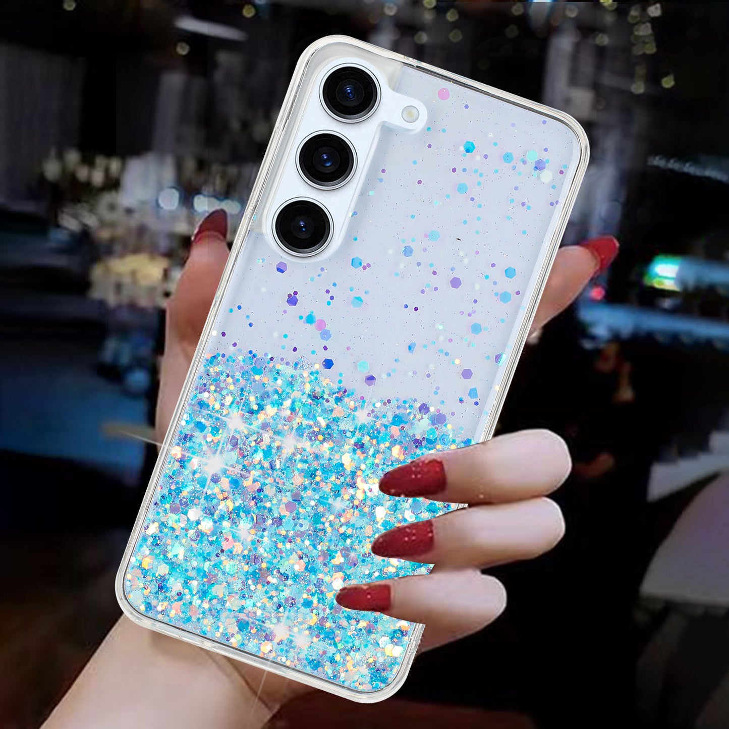 For Samsung Galaxy S23+ Case Epoxy Sparkle Luminous TPU Phone Protective Cover - Blue
