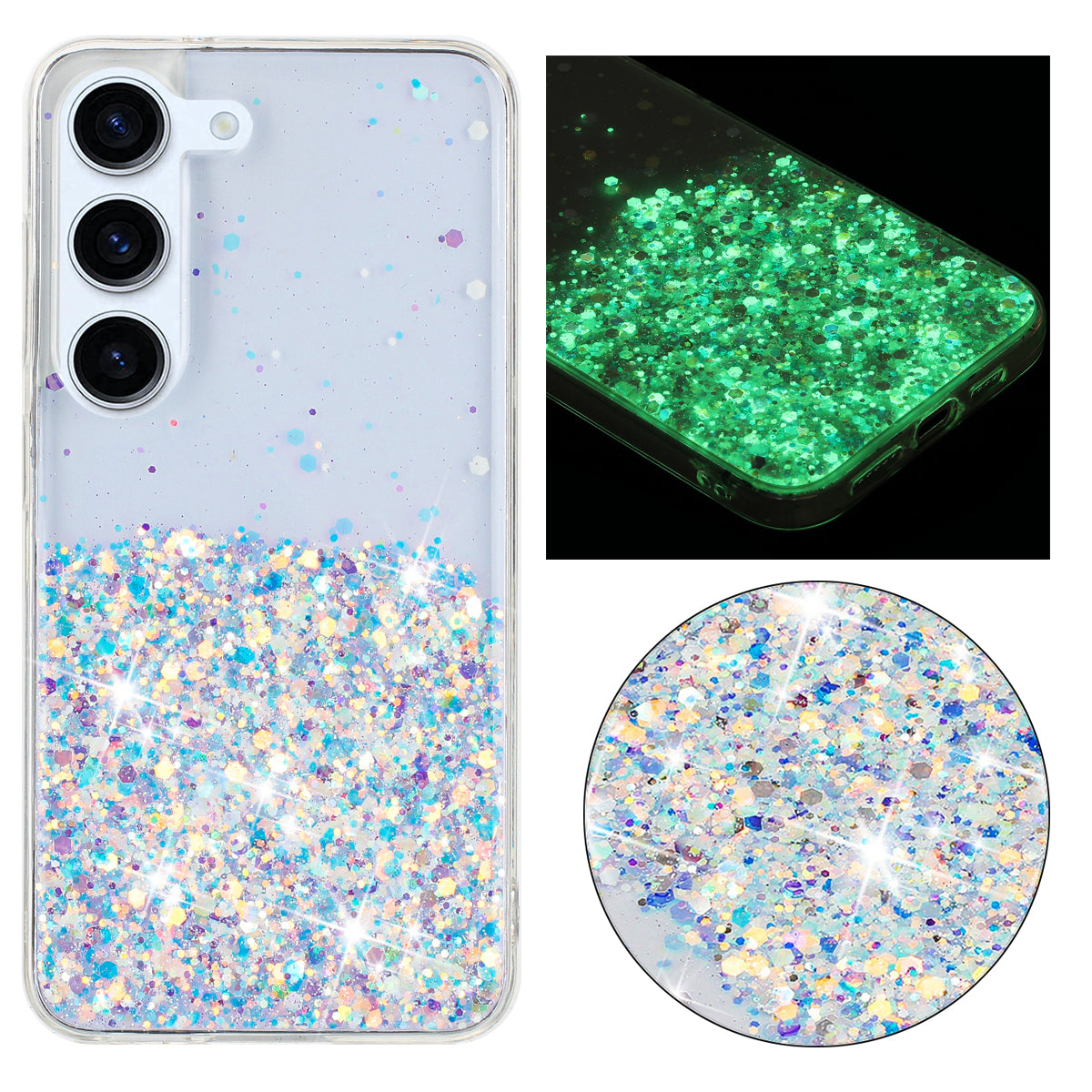 For Samsung Galaxy S23+ Case Epoxy Sparkle Luminous TPU Phone Protective Cover - White