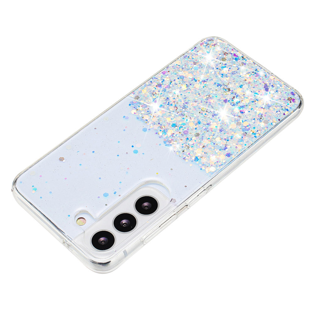 For Samsung Galaxy S23+ Case Epoxy Sparkle Luminous TPU Phone Protective Cover - White