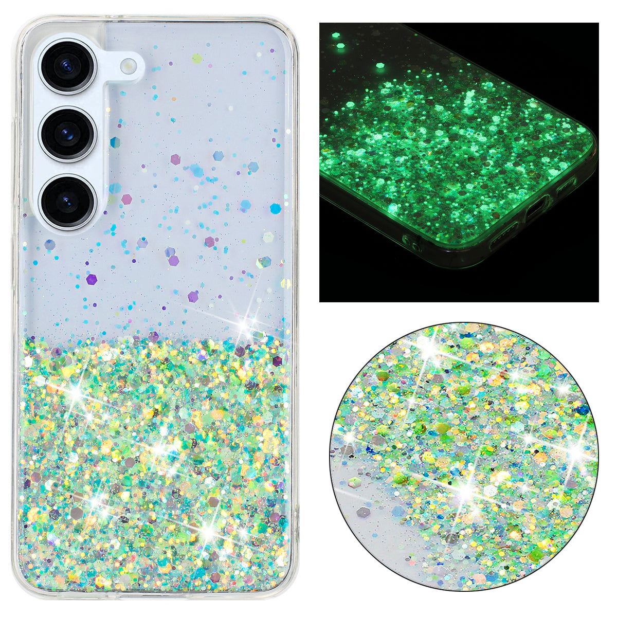 For Samsung Galaxy S23+ Case Epoxy Sparkle Luminous TPU Phone Protective Cover - Green