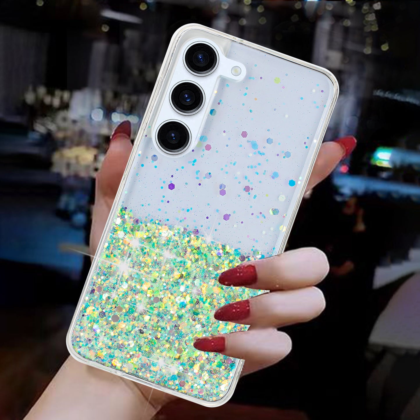 For Samsung Galaxy S23+ Case Epoxy Sparkle Luminous TPU Phone Protective Cover - Green