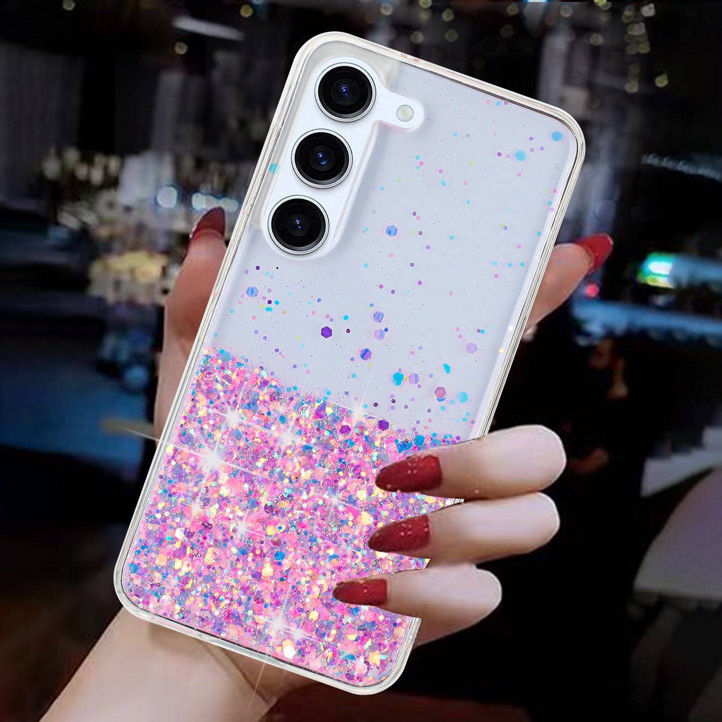 For Samsung Galaxy S23 Luminous Case Epoxy Glitter Sparkle TPU Phone Cover - Pink