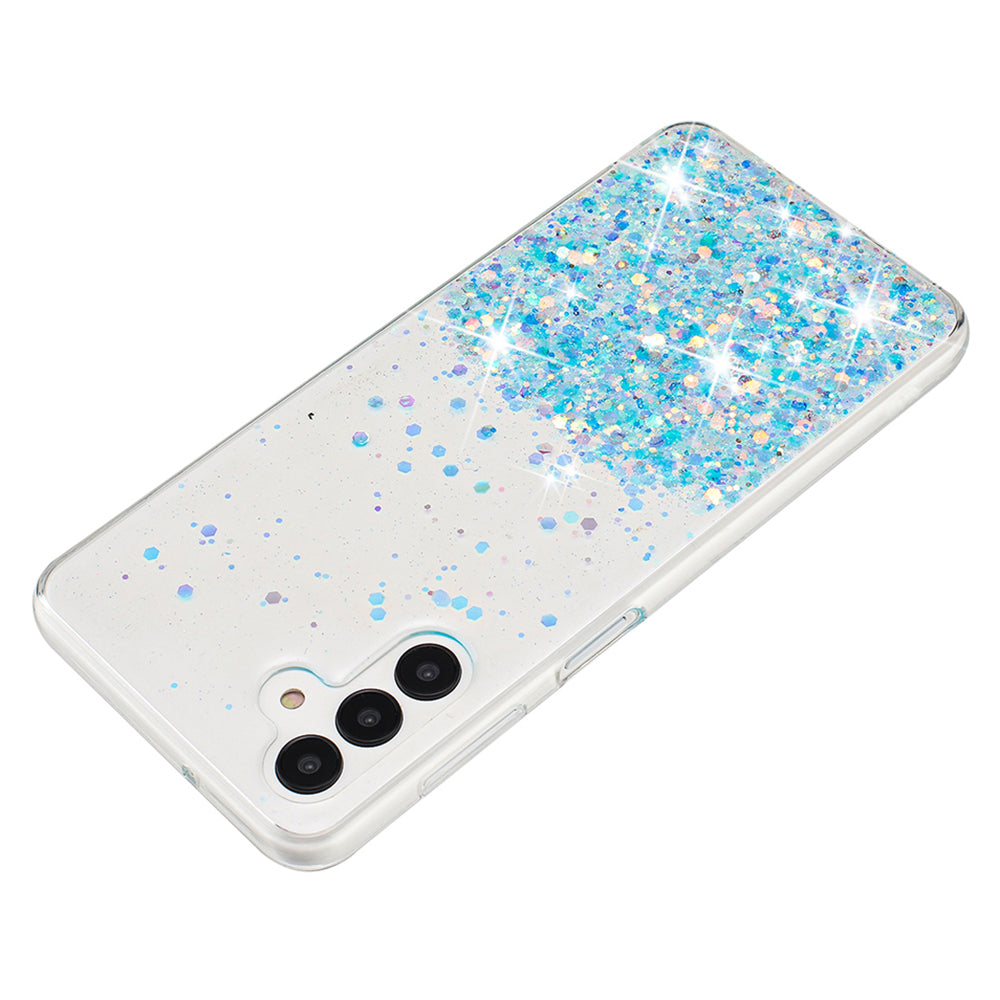 For Samsung Galaxy A34 5G Cell Phone Case Sparkle Sequins Luminous Epoxy TPU Cover - Blue