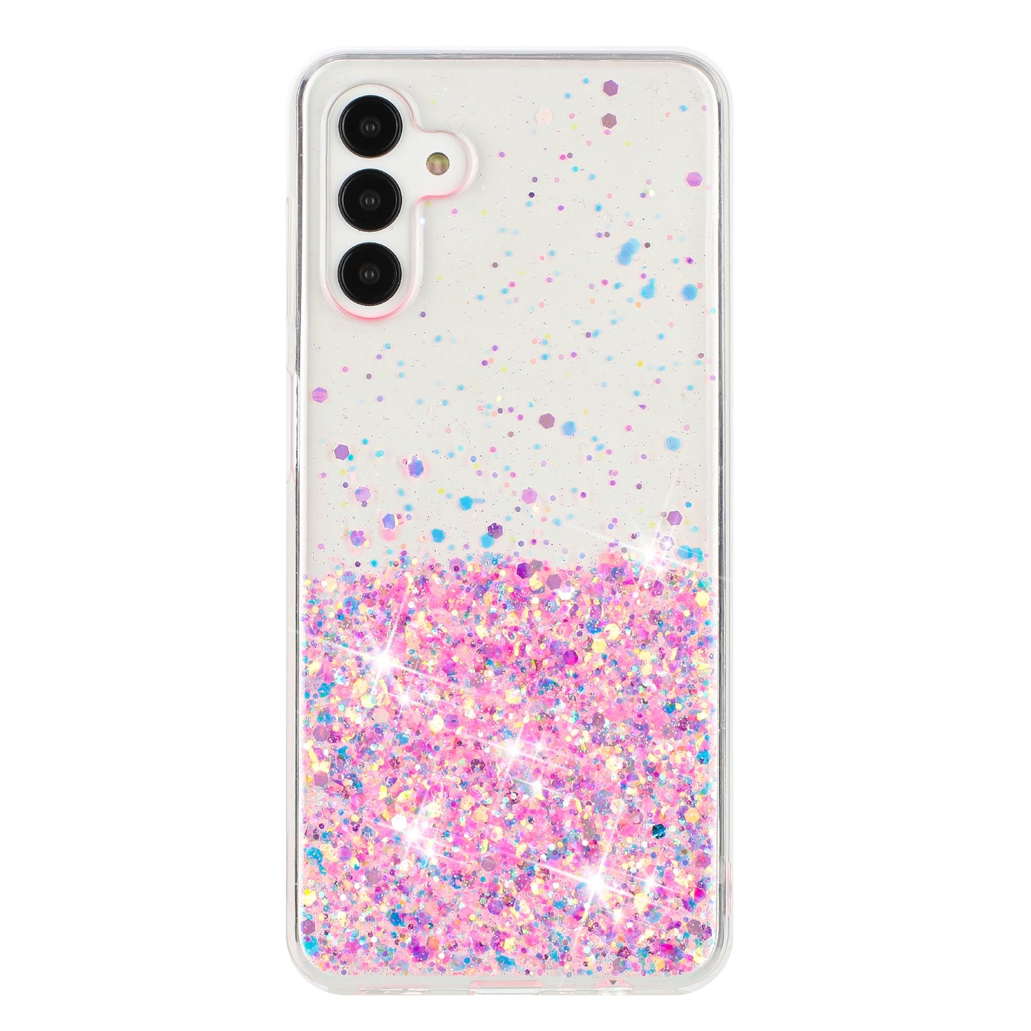 For Samsung Galaxy A34 5G Cell Phone Case Sparkle Sequins Luminous Epoxy TPU Cover - Pink