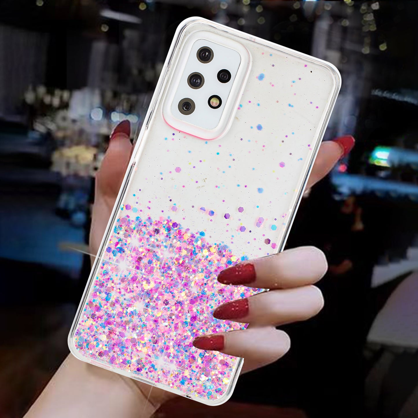 For Samsung Galaxy A23 4G / A23 5G (Global Version) Glow In The Dark Epoxy TPU Glitter Sparkle Phone Cover - Pink