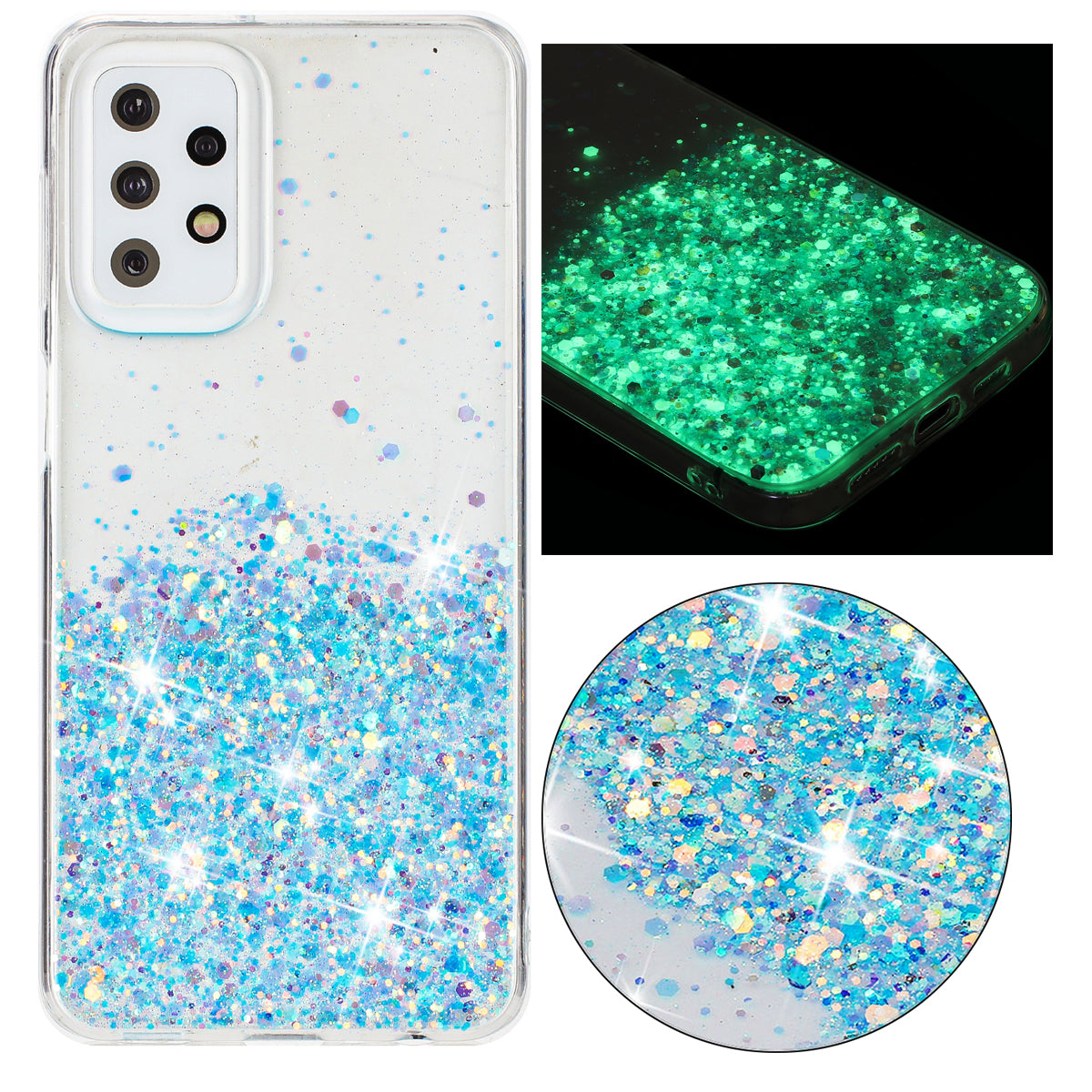 For Samsung Galaxy A23 4G / A23 5G (Global Version) Glow In The Dark Epoxy TPU Glitter Sparkle Phone Cover - Blue