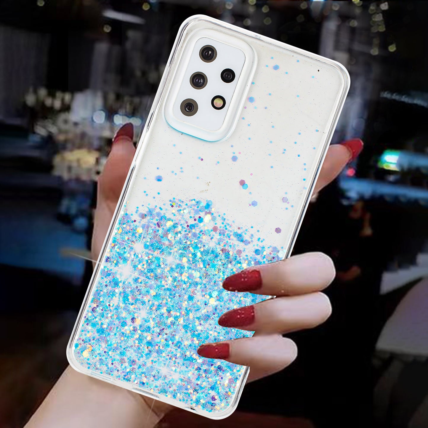 For Samsung Galaxy A23 4G / A23 5G (Global Version) Glow In The Dark Epoxy TPU Glitter Sparkle Phone Cover - Blue