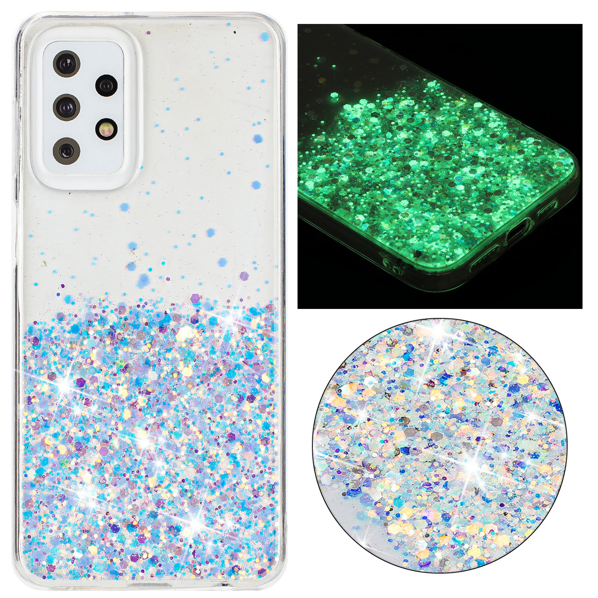 For Samsung Galaxy A23 4G / A23 5G (Global Version) Glow In The Dark Epoxy TPU Glitter Sparkle Phone Cover - White