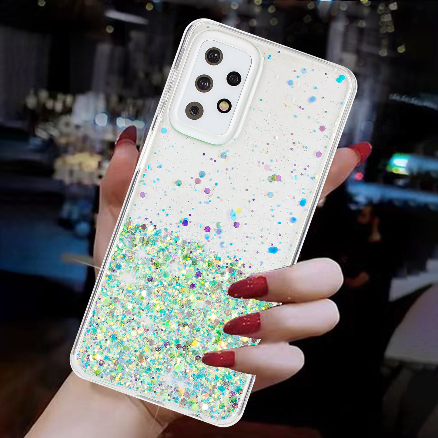 For Samsung Galaxy A23 4G / A23 5G (Global Version) Glow In The Dark Epoxy TPU Glitter Sparkle Phone Cover - Green